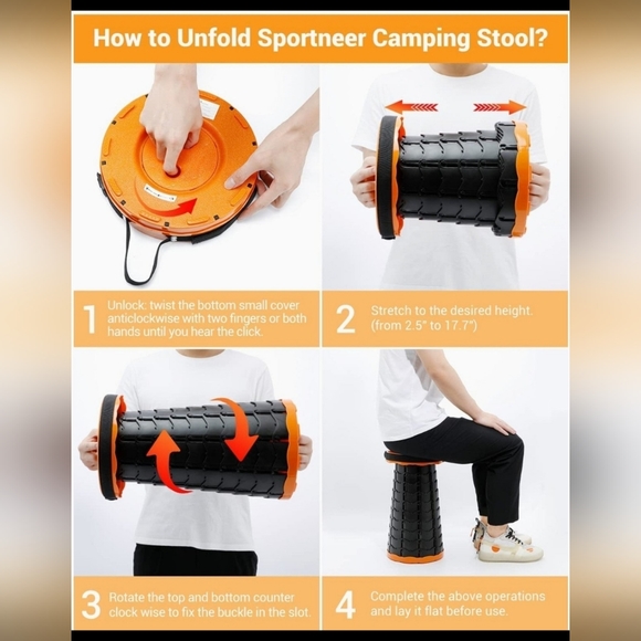 NEW 2 Pack Sportneer Portable Adjustable Telescopic Adult Chairs/Stools/Tables - Picture 5 of 10